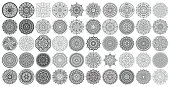 Big vector set of round patterns. Collection of geometrical mandalas. Boho ornament. Yoga