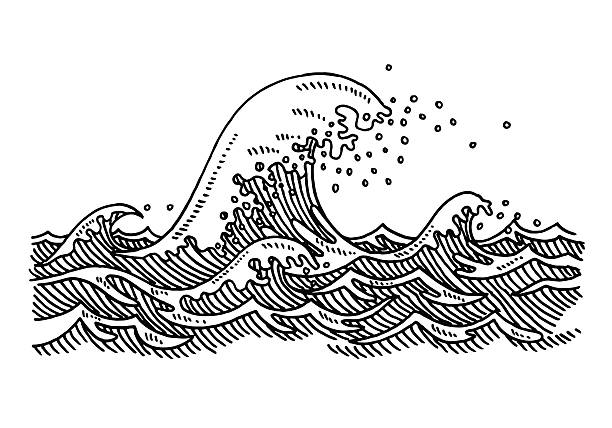 большая волна море чертеж - tsunami stock illustrations