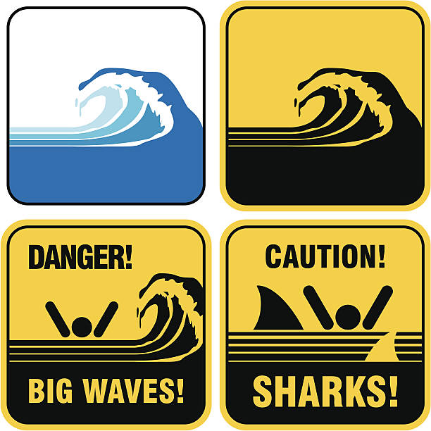 stockillustraties, clipart, cartoons en iconen met big waves sign. tsunami - strandbordjes