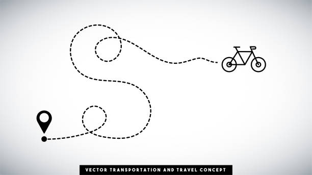 Bike line path vector design. Transportation and travel concept. Bike line path vector design. Transportation and travel concept. Horizontal composition with copy space. cycling drawings stock illustrations