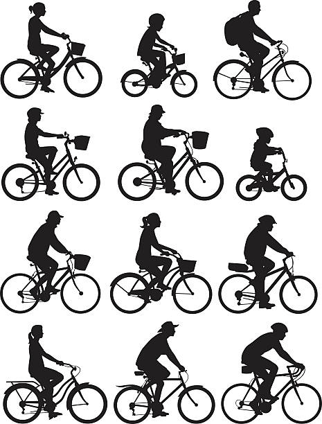 Bike Riders A collection of bicycle riders in silhouette. cycling silhouettes stock illustrations