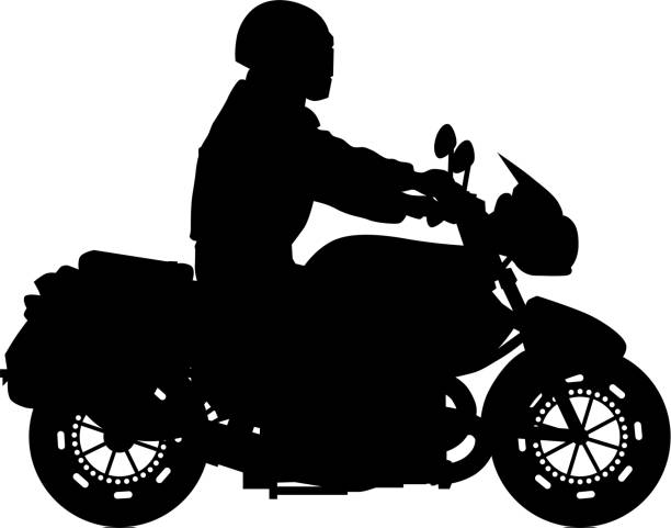 Biker and Motorbike Silhouette vector art illustration