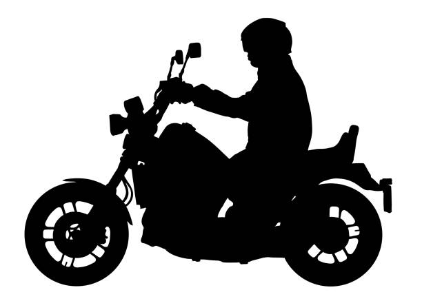 Biker driving a motorcycle vector silhouette, motorcyclist illustration Biker driving a motorcycle vector silhouette, motorcyclist illustration cycling clipart stock illustrations