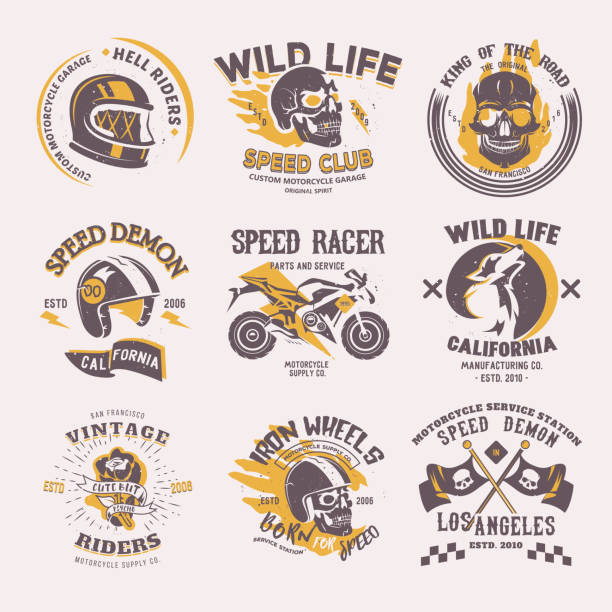 Biker icon vector rider on motorcycle or bike and speed motorcyclist racer on icontype motor emblem illustration racing set isolated on white background Biker icon vector rider on motorcycle or bike and speed motorcyclist racer on icontype motor emblem illustration racing set isolated on white background. skull logo stock illustrations