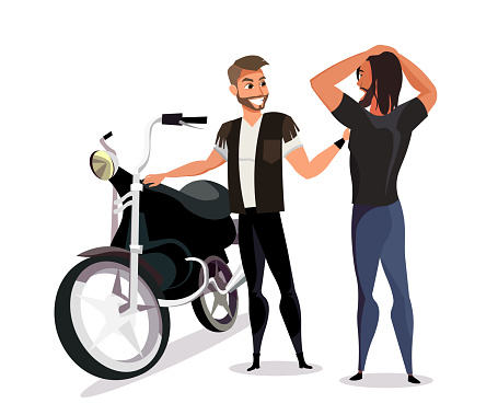 Bikers conversation flat vector illustration