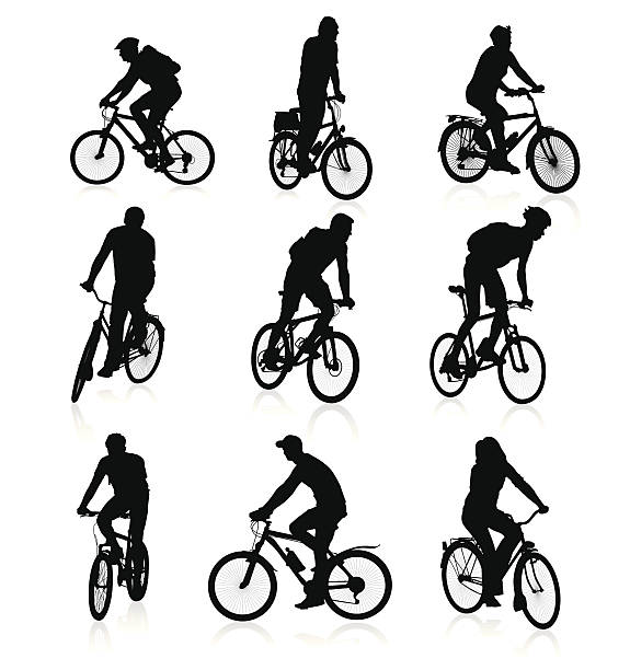 Bikers Set of bikers, reflections are on separate layer. cycling silhouettes stock illustrations