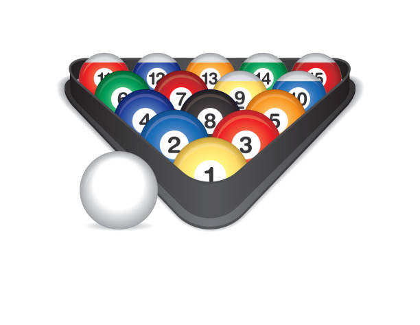 billiard balls cued billiard balls cued in rack on a white background with shadows cue ball stock illustrations