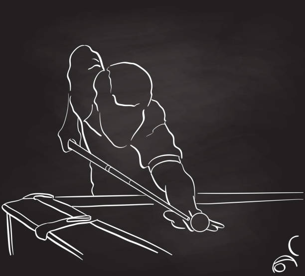 Billiards Hustler Young man playing pool chalkboard illustration cue ball stock illustrations