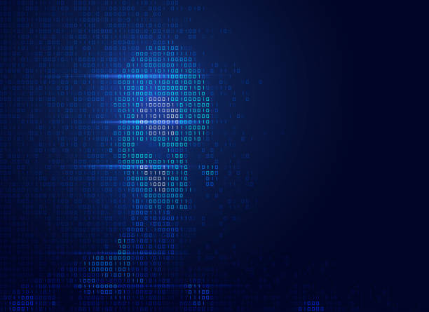 binary face concept of  artificial intelligence or hackers, shape of human face combined with binary code robot backgrounds stock illustrations