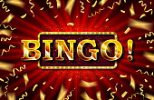 Bingo Banner . Casino Glowing Lamps. For Fortune Advertising Design. Gambling. Vector illustration