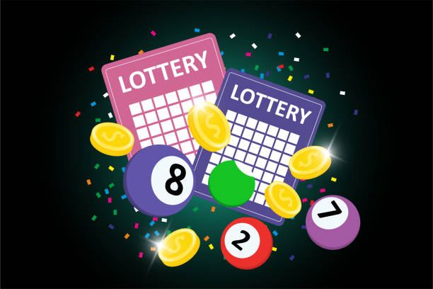Bingo lottery sign banner on dark background. Colorful balls, lotto tickets, confetti and jackpot winner money coins. Online gambling big win concept. Gaming industry and casino advertising vector Bingo lottery sign banner on dark background. Colorful balls, lotto tickets, confetti and jackpot winner money coins. Online gambling big win concept. Gaming industry and casino advertising vector eps winning lottery ticket stock illustrations