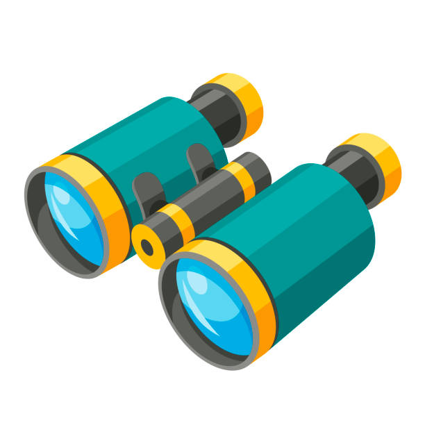 Binoculars isometric icon. Field or opera glasses. Double telescope magnifying distant objects. Binoculars isometric icon. Field or opera glasses. Double telescope magnifying distant objects. Travelling, journey symbol. Exploring, discovery concept. Vector illustration isolated on white. binoculars stock illustrations