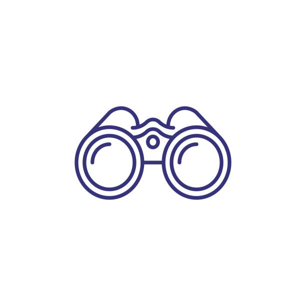 Binoculars line icon Binoculars line icon. Exploration, discovery, optical equipment. Navigation concept. Vector illustration can be used for topics like travel, tourism, nautical shipping looking stock illustrations