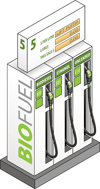 Bio Fuel Three blended biofuel pumps/bowsers with fuel labels: bio diesel, unleaded and ethanol. petrol bowser stock illustrations