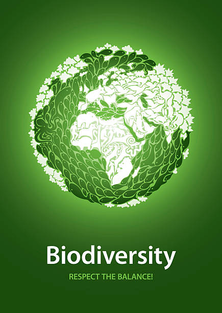 biodiversität globus poster mit einer ökologischen botschaft. - biodiversität stock-grafiken, -clipart, -cartoons und -symbole