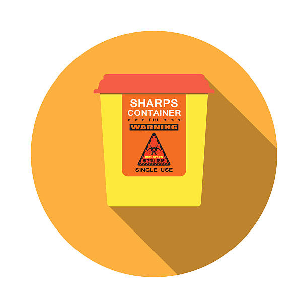 ilustrações de stock, clip art, desenhos animados e ícones de biohazard - vector isolated icon of sharps container with shadow - contentores