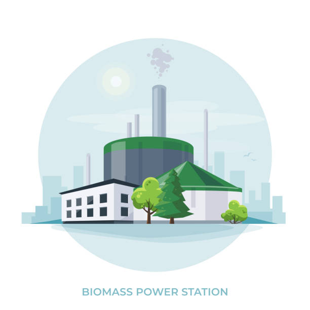 Biomass energy power plant station. vector art illustration