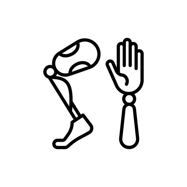 Bionics, biomechatronics thin line icon, prothesis of hand and leg for disabled people. Modern vector illustration. vector art illustration
