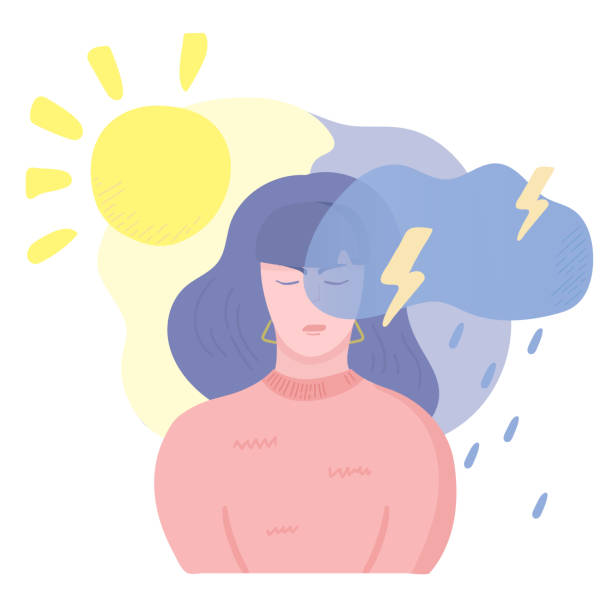 stockillustraties, clipart, cartoons en iconen met bipolaire wanorde ziek - rain woman sun