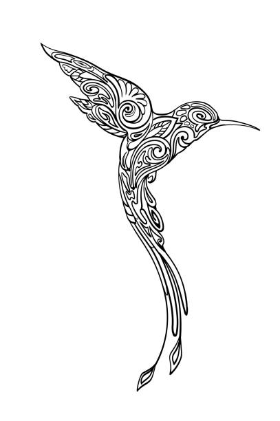 Bird. Hummingbird, monochrome. Stylized, monochrome hummingbird silhouette. flowers tattoos stock illustrations