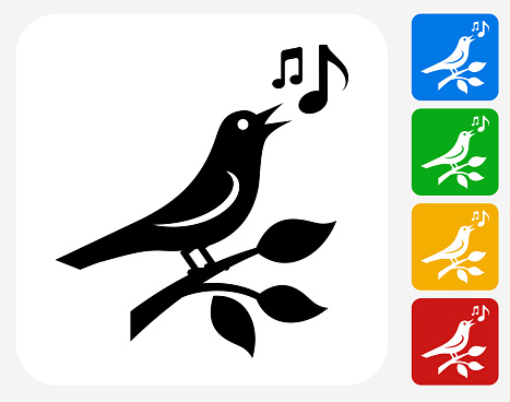 Bird Icon. This 100% royalty free vector illustration features the main icon pictured in black inside a white square. The alternative color options in blue, green, yellow and red are on the right of the icon and are arranged in a vertical column.