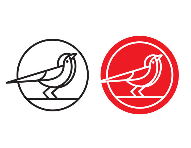 Bird logo, badge or emblem. Mono-line vector illustration of bird in circle. vector art illustration