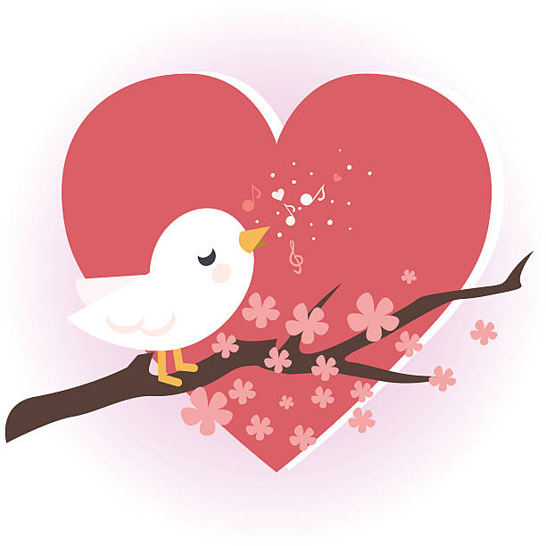 bird singing on a branch bird singing on a branch couple heart ring tattoos stock illustrations