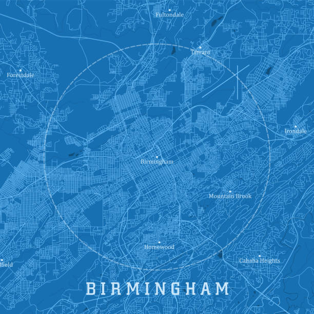 Birmingham AL City Vector Road Map Blue Text vector art illustration
