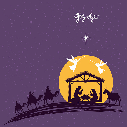 Nativity Scene of The Holy Family In Stable vector