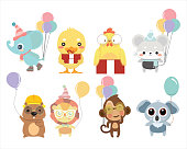 Birthday Animal Collection in cartoon style.