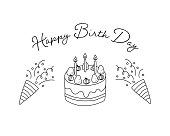 Birthday cake hand drawn illustration
