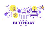 istock Birthday card design. Celebration party illustration. Party elements icons in line style on white background. 1182549676