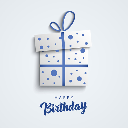 Birthday card with abstract gift in blue white design
