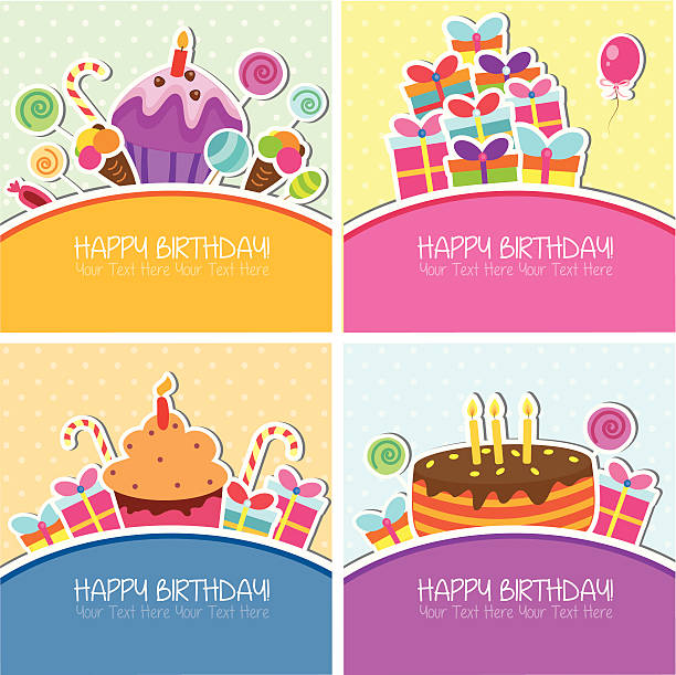 Birthday cards set These ready to use design save your time for making invitation card layouts, front covers, graphic projects and more! You just need your own text to make it a complete and lovely design!  birthday drawings stock illustrations