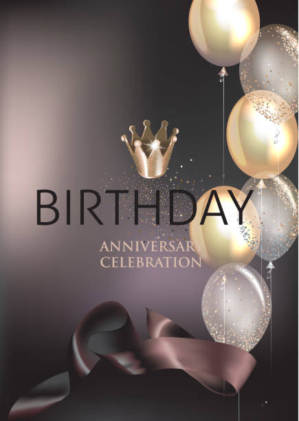 ilustrações de stock, clip art, desenhos animados e ícones de birthday celebration invitation card with air balloons and silk ribbon. vector illustration - happy birthday celebrity