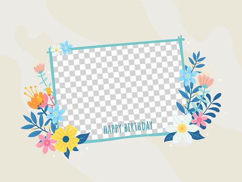Birthday frame with colorful flowers