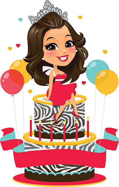 Birthday Girl A cute girl sitting on her birthday Cake. The file is an EPS 10 because the balloons and balloon highlights use transparencies.  heyheydesigns stock illustrations