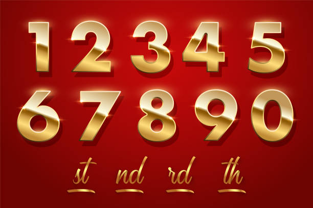 ilustrações de stock, clip art, desenhos animados e ícones de birthday golden numbers and ending of the words isolated on red background. vector design elements. - numbers