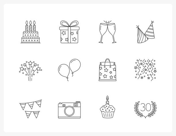 Birthday Line Icons Birthday and party line icons, vector eps10 illustration anniversary icons stock illustrations