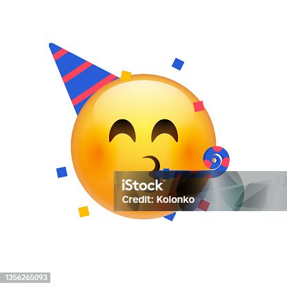 istock Birthday party emoji celebrate emoticon. Happy birthday face hat emoji 1356265093