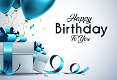 istock Birthday vector banner template. Happy birthday to you text in white space background with gifts and balloon decoration element for birth day celebration greeting design. 1326721377