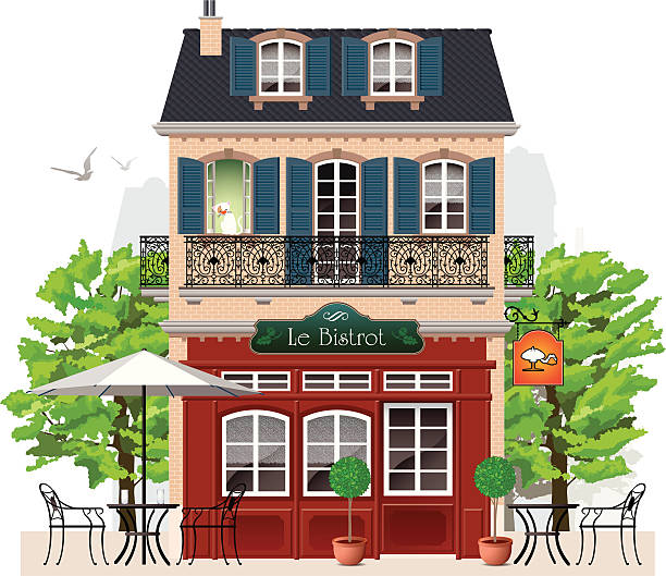 ilustrações, clipart, desenhos animados e ícones de bistrot - casa fachada
