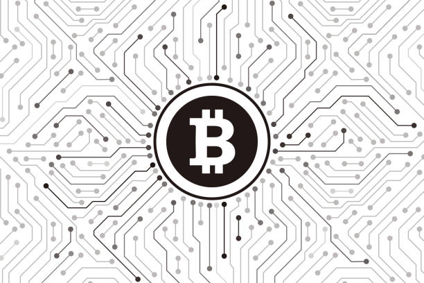bitcoin dijital para birimi, fütüristik dijital para, vektör illüstrasyon - kripto para birimi stock illustrations