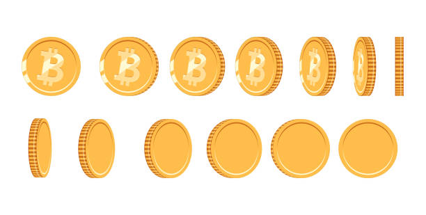 ilustraciones, imágenes clip art, dibujos animados e iconos de stock de moneda de oro de bitcoin en diferentes ángulos para la animación. vector conjunto de bitcoin. finanzas dinero moneda bitcoin ilustración. moneda digital. icono de vector - bitcoin