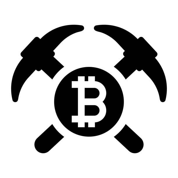 Bitcoin, mining icon / black color Bitcoin, mining icon. Perfect use for print media, web, stock images, commercial use or any kind of design project. finance and economy stock illustrations