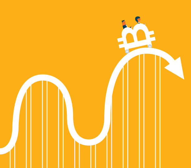Bitcoin - Roller Coaster Business people Riding on a Roller Coaster bitcoin stock illustrations