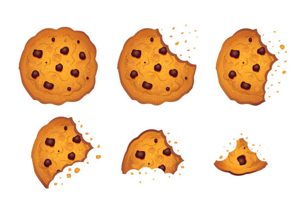 Bitten  chip cookie vector illustration set Bitten  chip cookie vector illustration set eaten stock illustrations