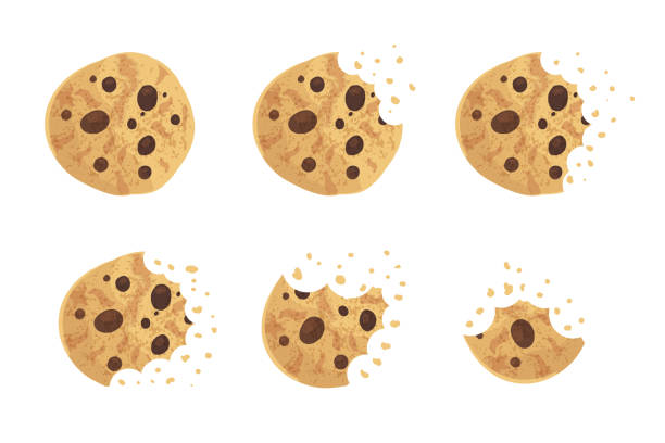 Bitten  chip cookie vector illustration set Bitten  chip cookie vector illustration set cookie stock illustrations