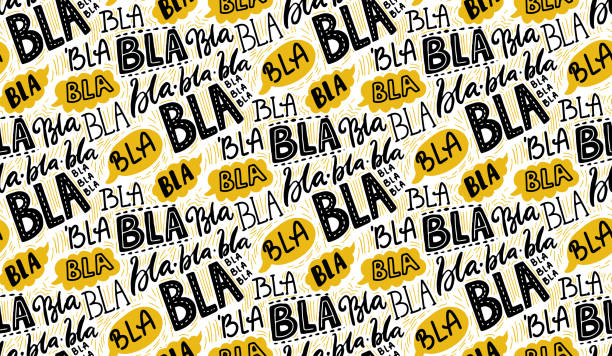 Bla bla seamless pattern, different hand lettering words with yellow speech bubbles. Buzz concept, chat background. Vector repeated texture. Bla bla seamless pattern, different hand lettering words with yellow speech bubbles. Buzz concept, chat background. Vector repeated texture gossip stock illustrations
