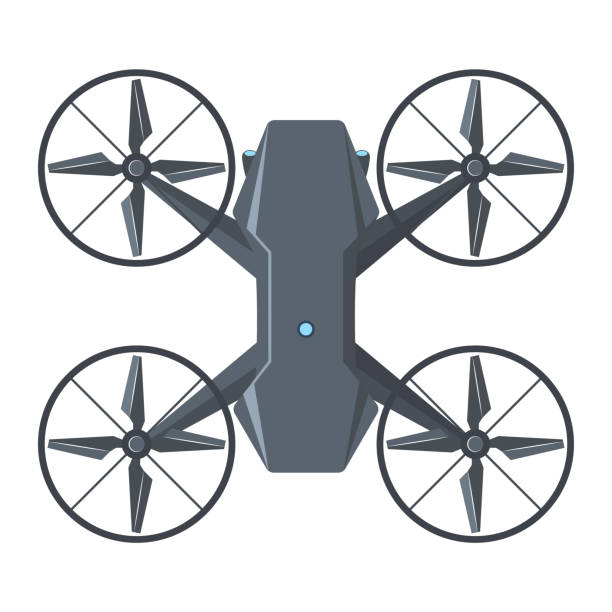 Black air drone isolated on white background. Quadcopter top view. vector art illustration